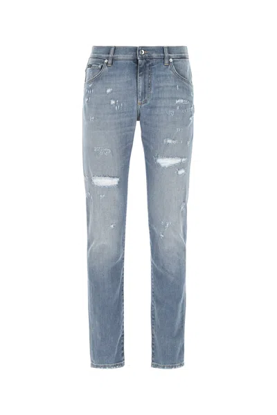 Dolce & Gabbana Logo-plaque Distressed Jeans In Blue