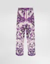 Dolce & Gabbana Pantaloni In Pizzo Crochet Stampa Maiolica In Purple