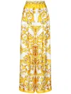 Dolce & Gabbana Majolica-print Silk Twill Pants With Elasticated Waistband In Yellow