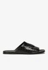 Dolce & Gabbana Pantheon Slides In Croc-embossed Leather In Black
