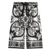 Dolce & Gabbana Maiolica Black And White Shorts With Elastic Drawstring Closure And All-over Print In Silk Man
