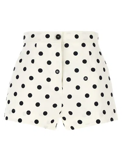 Dolce & Gabbana Cotton Shorts With Polka Dot Print In White