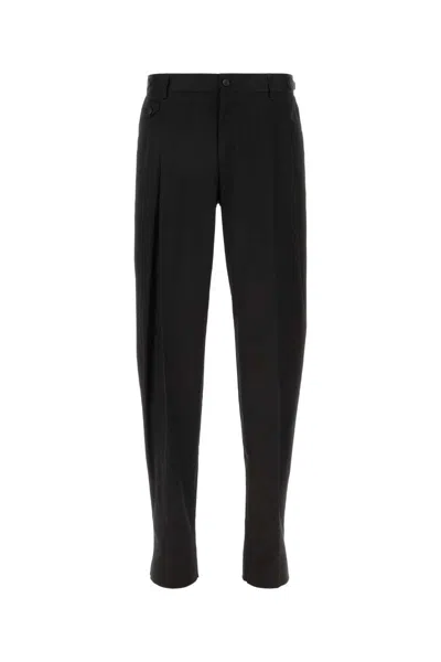 Dolce & Gabbana Stretch Gabardine Trousers Pleated Front Belt Loops In Black
