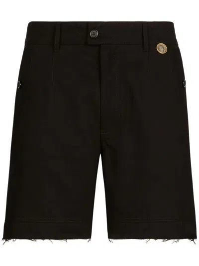 Dolce & Gabbana Coin Detail Stretch Cotton Twill Bermuda Shorts In Black