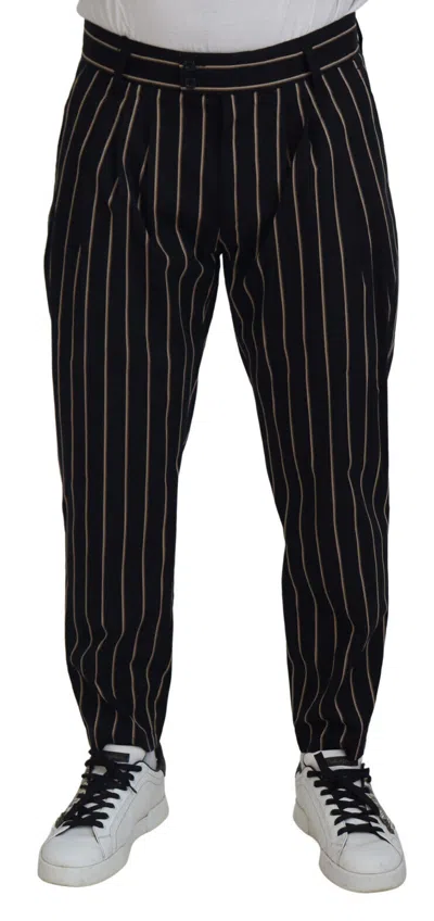 Pre-owned Dolce & Gabbana Pants Black Beige Striped Cotton Stretch It48 / W34 / M 900usd In Multicolor