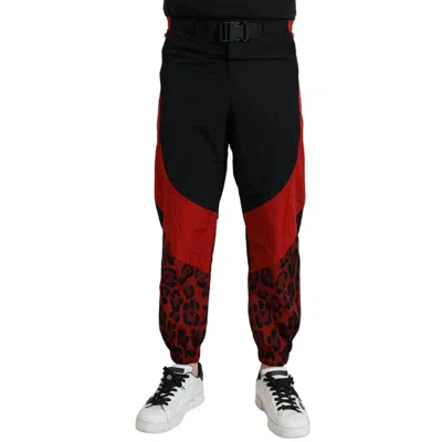 Pre-owned Dolce & Gabbana Pants Black Red Leopard Print Nylon Jogger It52/ W36/ Xl 1350usd