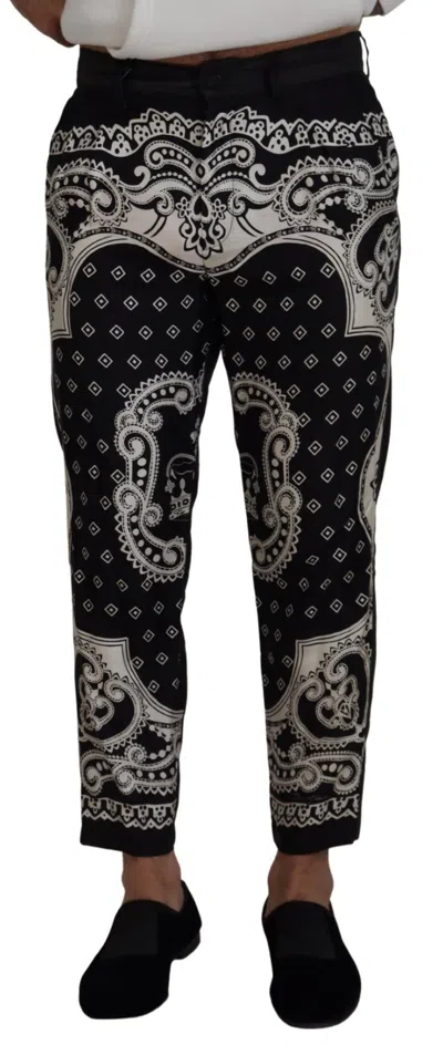 Pre-owned Dolce & Gabbana Pants Black Silk Bandana Print Trousers It48/w34/m Rrp 1350usd