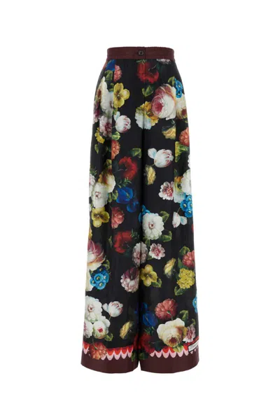 Dolce & Gabbana Floral-print Wide-leg Silk-satin Trousers In Multicolour