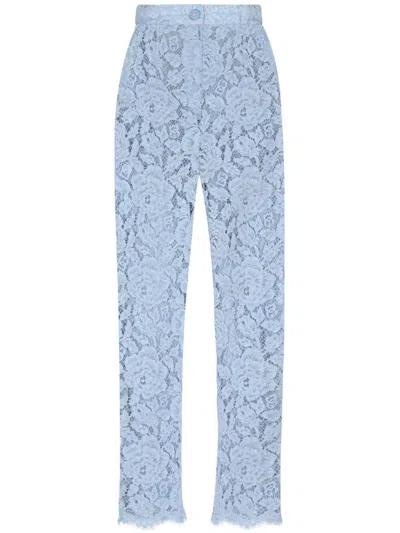 Dolce & Gabbana Tailored Branded Floral Cordonetto Lace Pants With Dg Logo In Purple