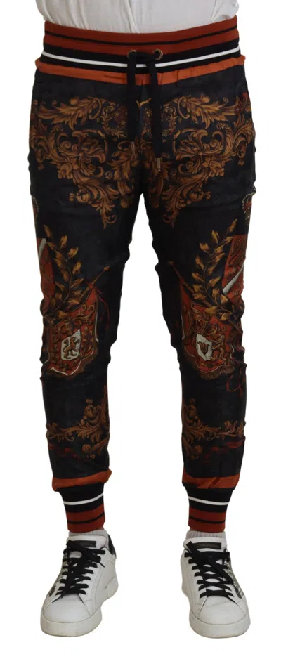Pre-owned Dolce & Gabbana Pants Silk Baroque Crown Trousers Sport It46/ W32 / S Rrp $1500 In Multicolor