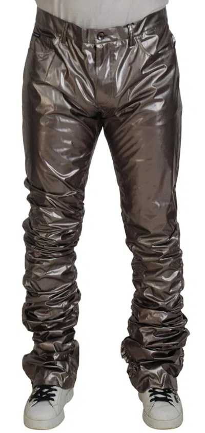 Pre-owned Dolce & Gabbana Pants Silver Metallic Nylon Stretch It46 / W32 / S 1500usd