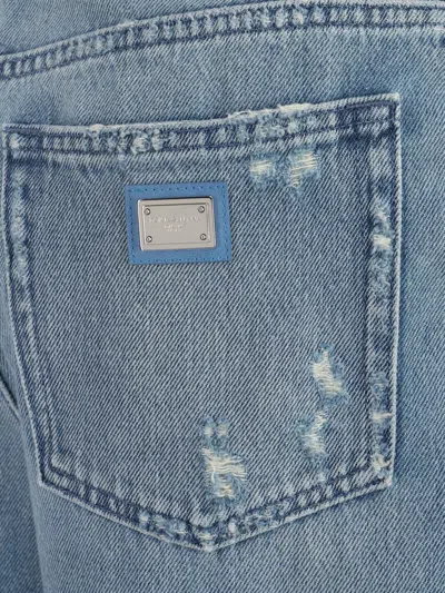Dolce & Gabbana High-waisted Distressed Denim Trousers In Blue