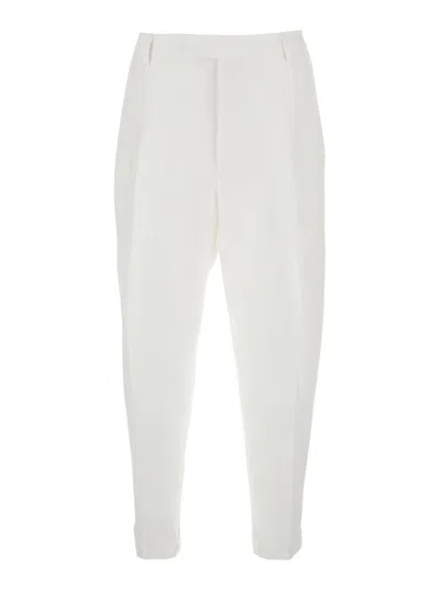 Dolce & Gabbana White Pants With Turn-up Hem In Linen Man