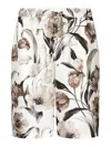 Dolce & Gabbana Beige Bermuda Short With Flower Print In Silk Twill In White