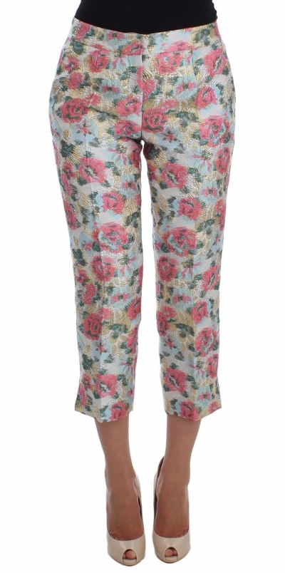 Pre-owned Dolce & Gabbana Pants White Pink Floral Brocade S. It40 / Us6 / S Rrp $1300