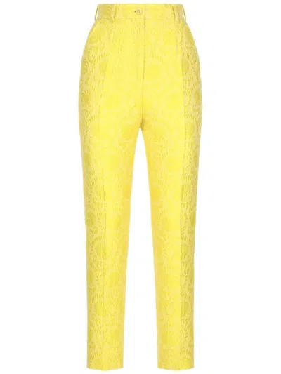 Dolce & Gabbana Floral-jacquard Tailored Trousers In Yellow