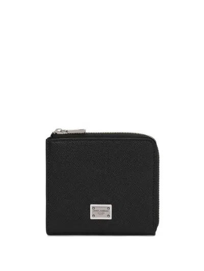 Dolce & Gabbana Logo Plaque Zip-around Wallet In Black