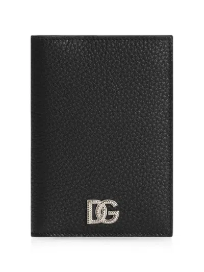 Dolce & Gabbana Passport Holder In Calfskin With Logo In Black
