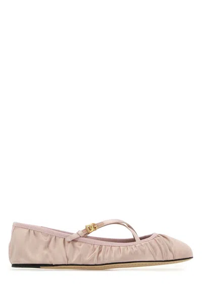 Dolce & Gabbana Elastic Trim Ruched Design Ballerina Flats In Beige