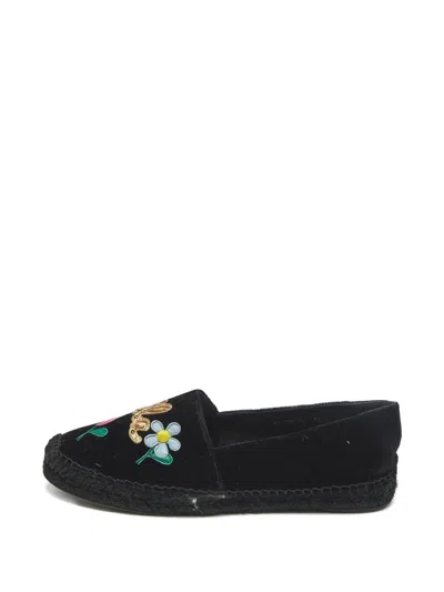 Pre-owned Dolce & Gabbana Velvet Embellished Espadrilles In Black