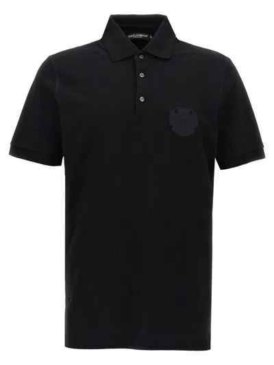 Dolce & Gabbana Dolce&gabbana Logo Crest Cotton Piqué Knit Polo In Black