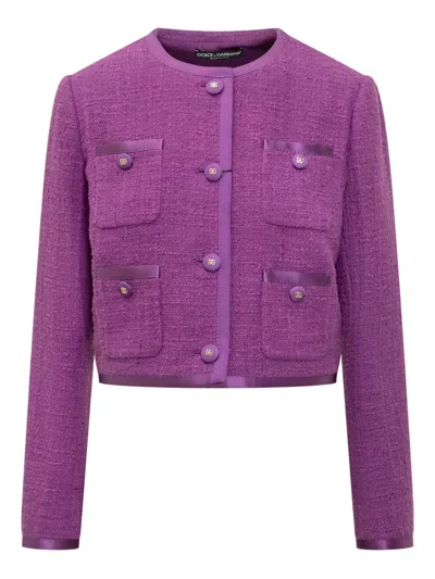 Dolce & Gabbana Patch-pockets Tweed Jacket In Purple