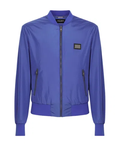 Dolce & Gabbana Patch Zipper Casual Jacket In Blue