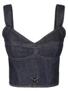 Dolce & Gabbana Logo-plaque Denim Crop Top In Blue