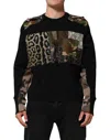 Dolce & Gabbana Black Patchwork Crew Neck Pullover Sweater In Black