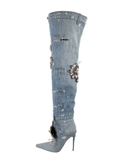 Pre-owned Dolce & Gabbana Patchwork Denim Boots In Blue