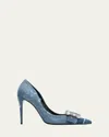 Dolce & Gabbana Patchwork Denim Crystal-buckle Pumps