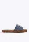 Dolce & Gabbana Patchwork Denim Dg Logo Flat Slides In Denim