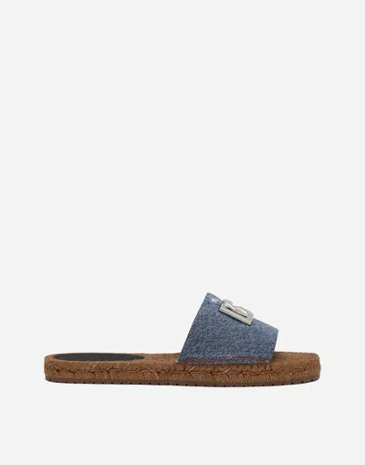 Dolce & Gabbana Patchwork Denim Espadrille Sliders In Blue