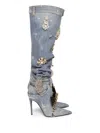 Dolce & Gabbana Patchwork-denim Knee-high Boots In Blue