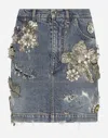 Dolce & Gabbana Floral Sequin-embellished Denim Skirt In Multicolor
