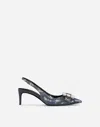 Dolce & Gabbana Patchwork Denim Slingbacks With Rhinestone Buckle In Blue
