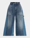 Dolce & Gabbana Patchwork Denim Wide-leg Crop Carpenter Pants In Blue