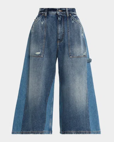 DOLCE & GABBANA PATCHWORK DENIM WIDE-LEG CROP CARPENTER PANTS