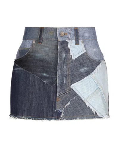 Dolce & Gabbana Patchwork-detail Denim Skirt In Gray
