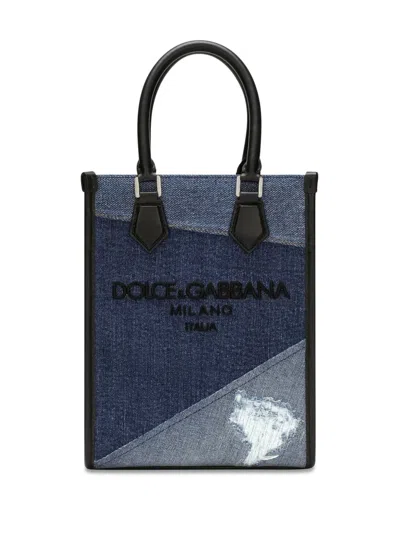 Dolce & Gabbana Patchwork-detailing Cotton-blend Tote Bag In Blue