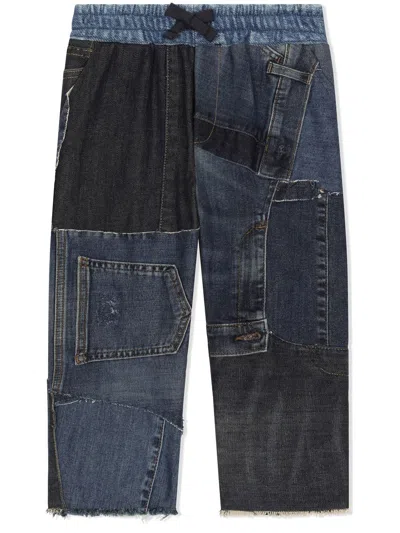 Dolce & Gabbana Kids' Patchwork Drawstring Shorts In Blue