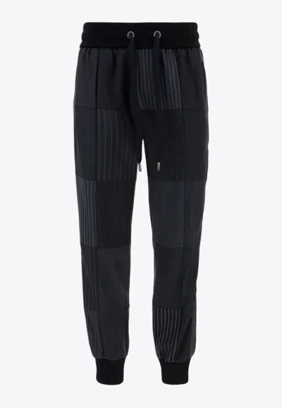Dolce & Gabbana Patchwork Drawstring Track Pants In Navy
