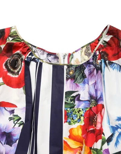 Dolce & Gabbana Patchwork Floral Cotton Poplin Mini Dress In Blue
