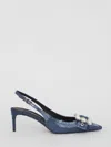 Dolce & Gabbana 60 Denim Patchwork Crystal Slingback Pumps