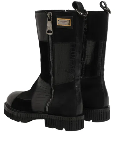 Dolce & Gabbana Patchwork Leather Mid-calf Boot In Black