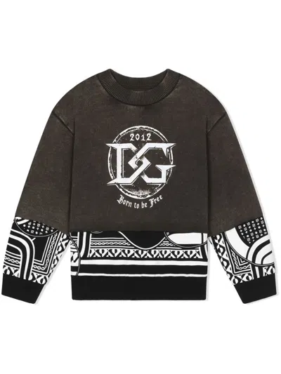 Dolce & Gabbana Kids' Patchwork Logo-print Sweatshirt In Black