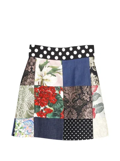 Pre-owned Dolce & Gabbana Patchwork Mini Skirt In Blue