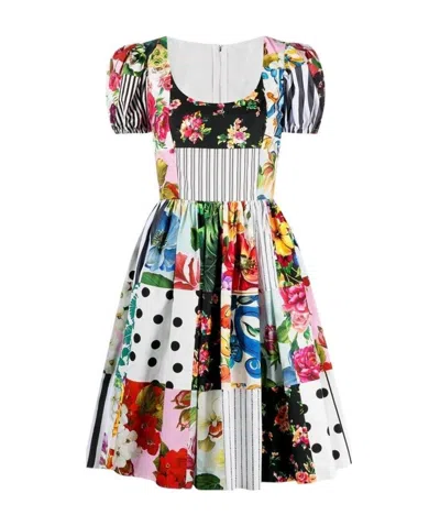 DOLCE & GABBANA PATCHWORK SHORT-SLEEVE MINIDRESS