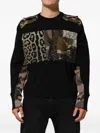 Dolce & Gabbana Black Patchwork Crew Neck Pullover Sweater In Black