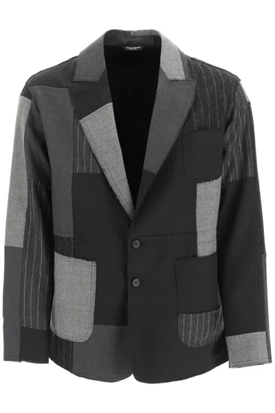 Dolce & Gabbana Patchwork Wool Jacket In 灰色的